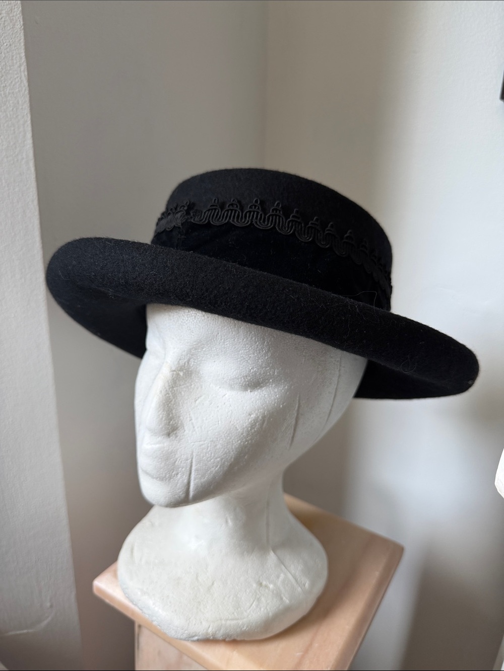Classic Black Wool Boater Hat - Women Accessories